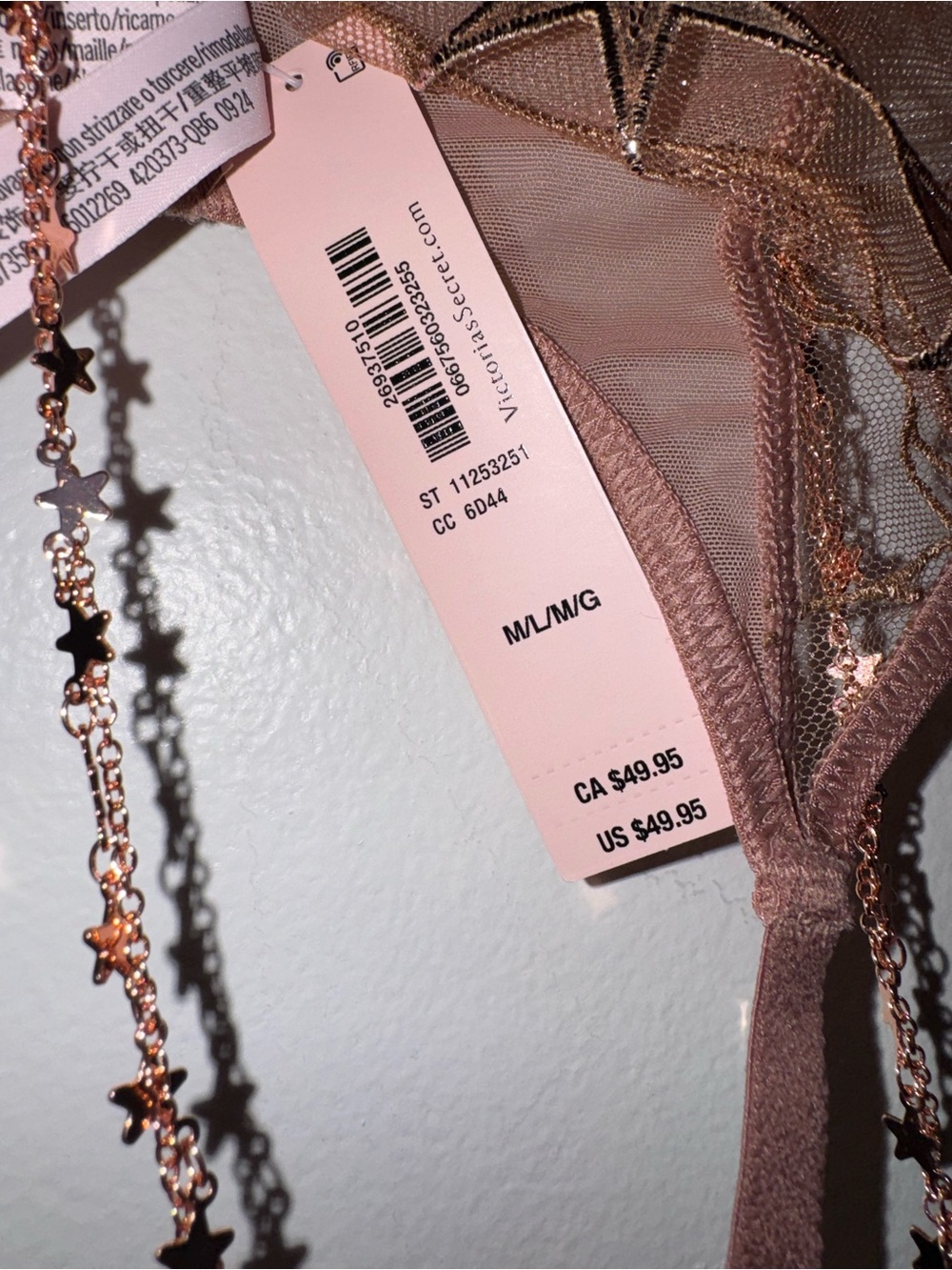 NWT Victoria’s Secret very sexy Stardust embroidery rose gold chain garter belt - Picture 9 of 11